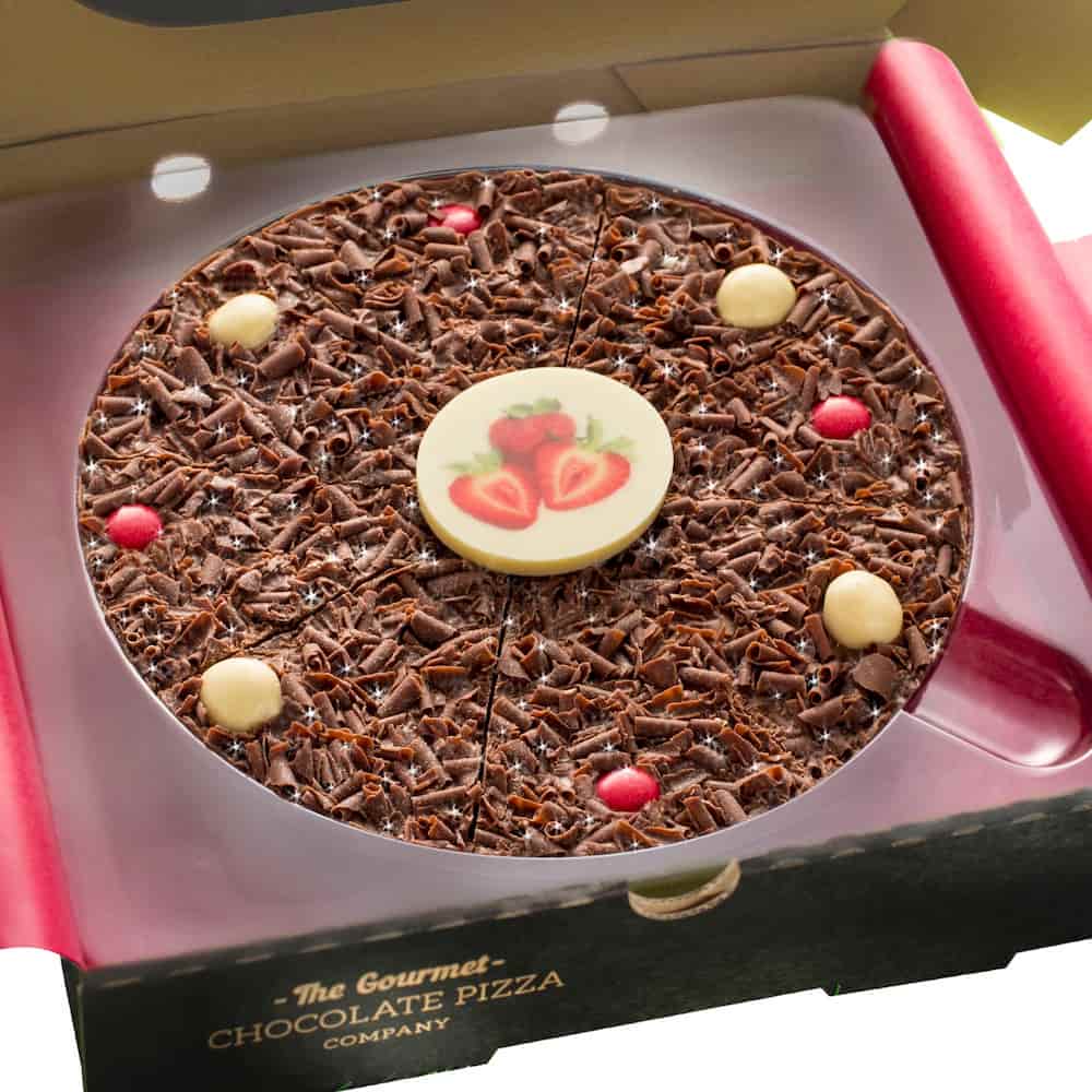 7" Strawberry Sensation Chocolate Pizza with white chocolate plaque